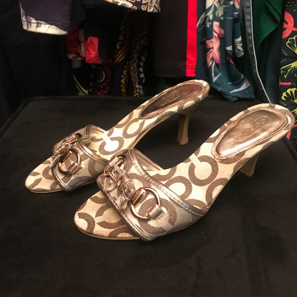 Coach Pewter Silver Kitten Heel Slides
